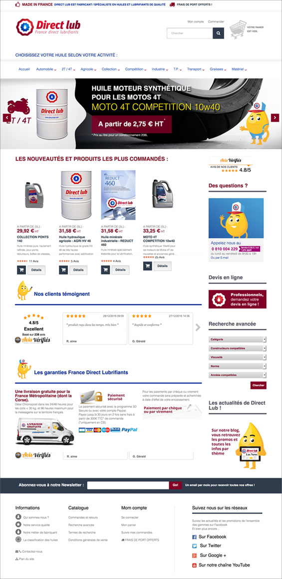 Web Design et réalisation du site ecommerce Direct Lub